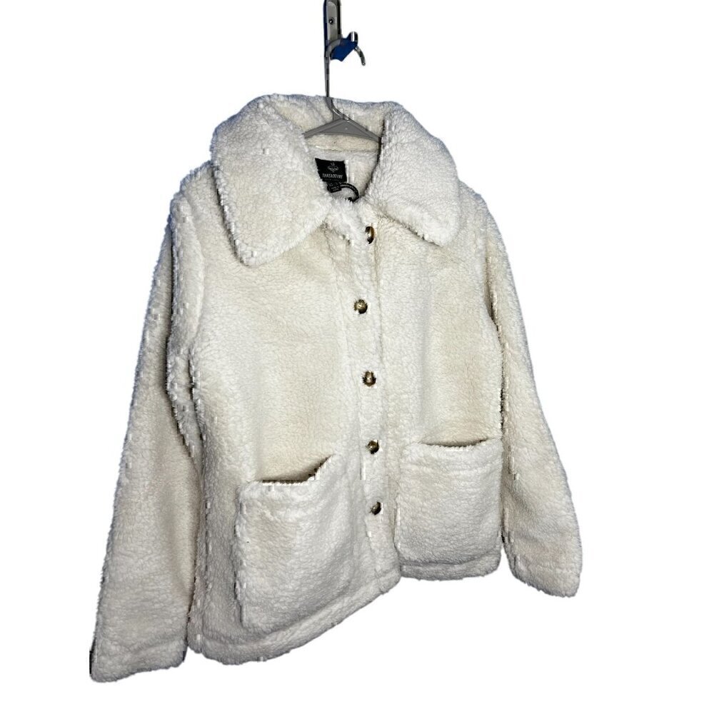 Threadbare BY ASOS Sherpa-Lined Button-Up White Fleece Jacket With Large Pockets